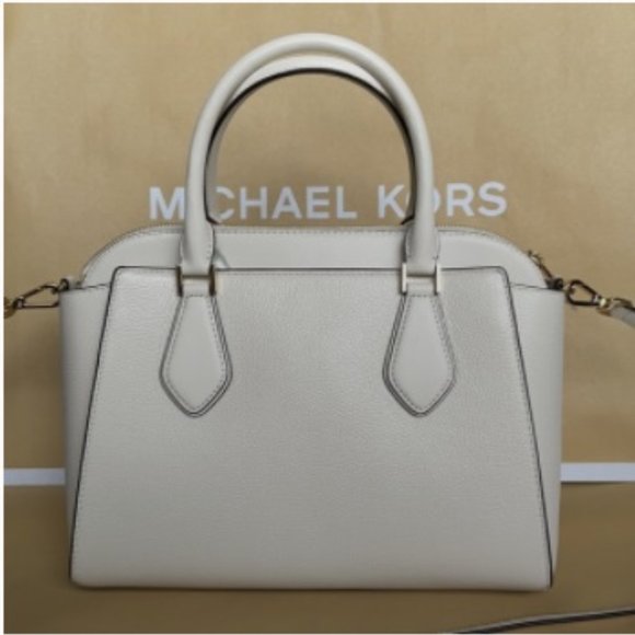Michael Kors Daria Large Satchel Bag Leather Light Cream - Picture 8 of 16